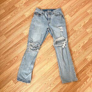 Levis 501 Ripped Jeans Womens Blue Premium Modern Denim Pants Size 27/30